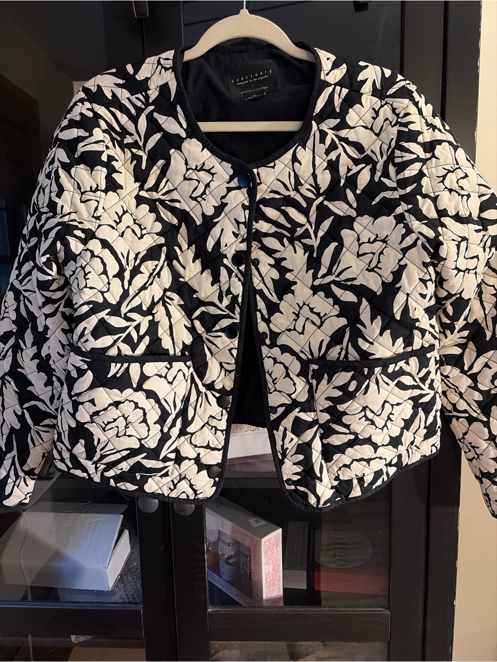 Sanctuary Black and White Quilted Floral Puffer Jacket